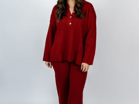 Hudson Henley Knit Sweater & Bottom Set | Wine Hot on Sale