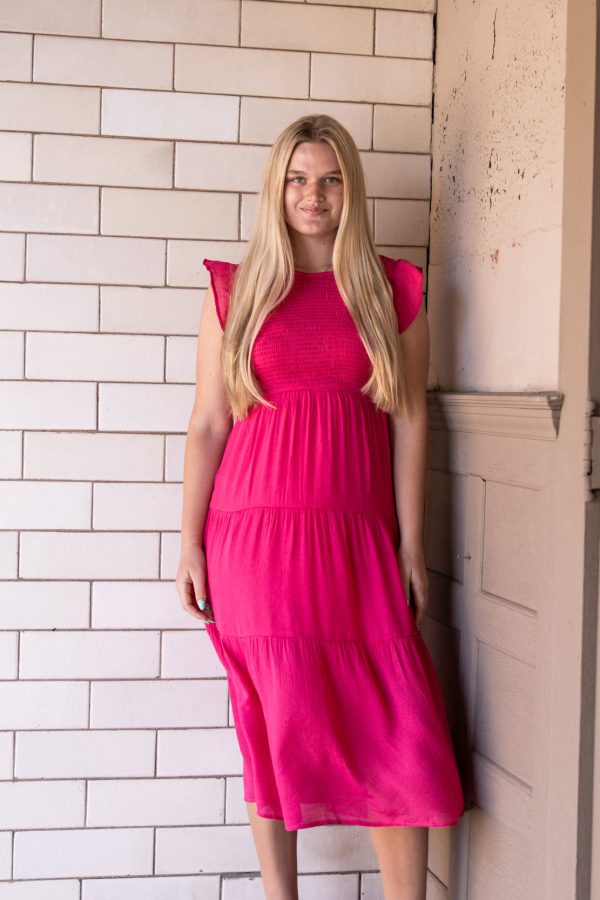 Krysta Smocked Tiered Midi Dress | Fuchsia Sale