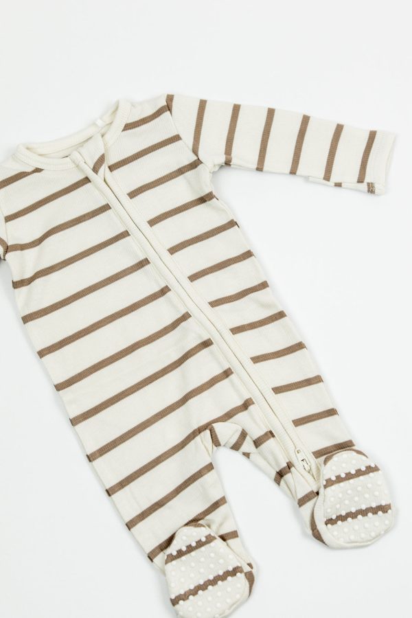 Angel Dear 2 Way Zipper Footie | Ribbed Brown Stripe Hot on Sale