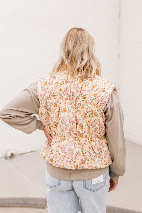 Layne Floral Puffer Vest | Cream Multi Online