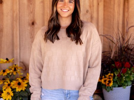 Siena Checkered Knit Sweater | Taupe on Sale