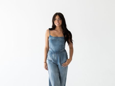 Tiffany High Waisted Pleated Wide Leg Pant | Chambray Hot on Sale