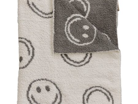 Charcoal Smiley Taupe Plush Blanket | Lovey Discount