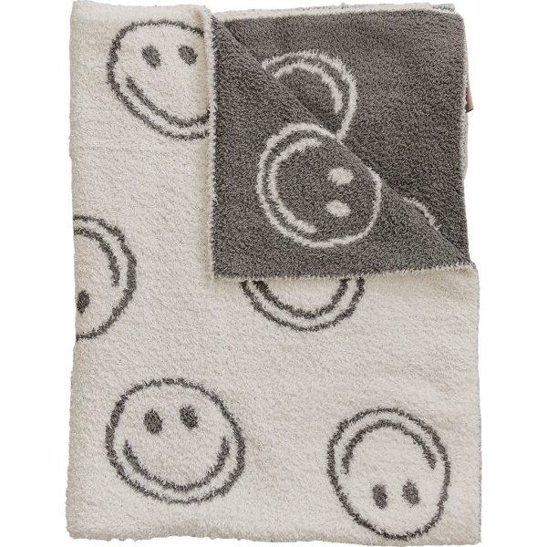 Charcoal Smiley Taupe Plush Blanket | Lovey Discount