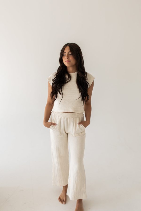 Luna Textured Knit Pant & Top Set | Cream on Sale