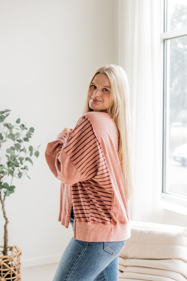 Bella Striped Washed Sweatshirt | Marsala Cheap