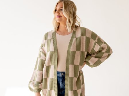 Kendra Checkered Cardigan | Olive Beige For Discount