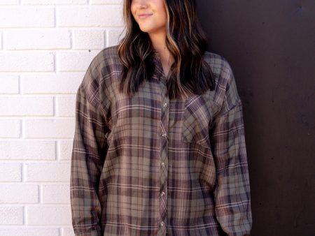 Alessia Oversized Flannel | Khaki For Cheap