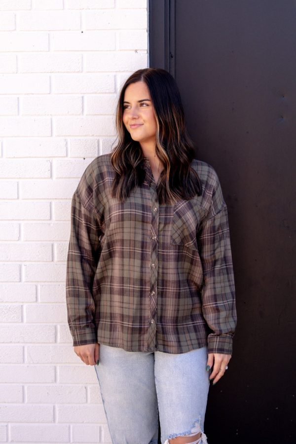 Alessia Oversized Flannel | Khaki For Cheap