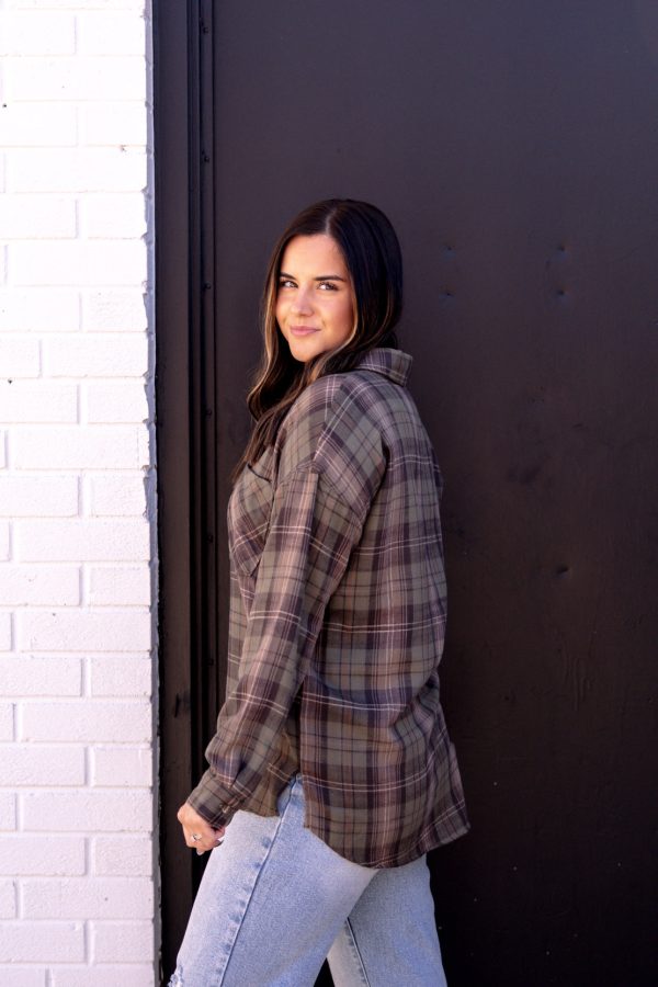 Alessia Oversized Flannel | Khaki For Cheap