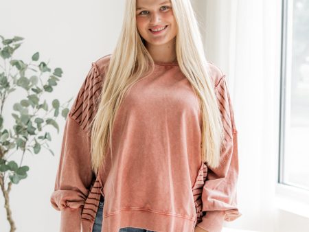 Bella Striped Washed Sweatshirt | Marsala Cheap