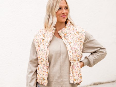 Layne Floral Puffer Vest | Cream Multi Online