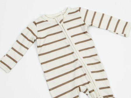 Angel Dear 2 Way Zipper Footie | Ribbed Brown Stripe Hot on Sale