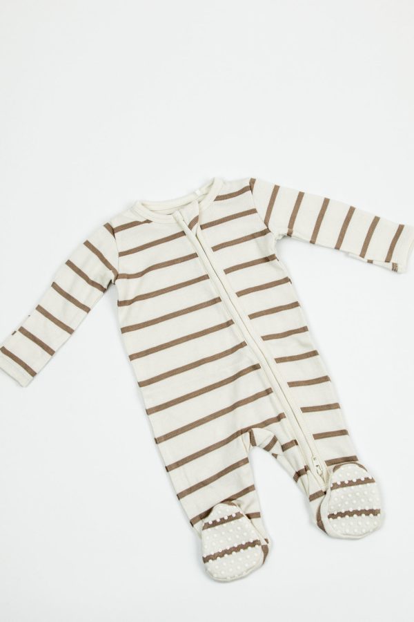 Angel Dear 2 Way Zipper Footie | Ribbed Brown Stripe Hot on Sale