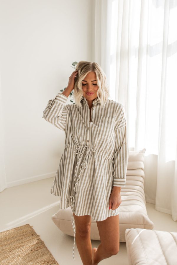 Quinn Striped Shirt Dress | Light Olive Supply