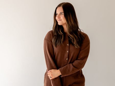 Elle Knit Button Up Romper | Chocolate on Sale