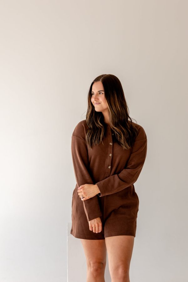 Elle Knit Button Up Romper | Chocolate on Sale