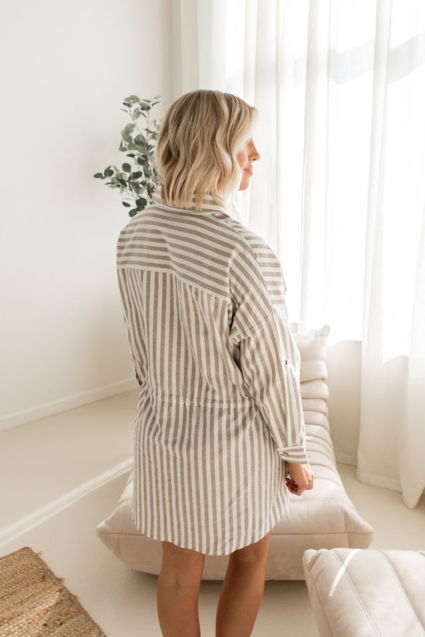 Quinn Striped Shirt Dress | Light Olive Supply