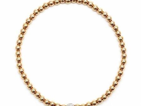 3mm Yellow Gold and Diamond Bead Bracelet Sale