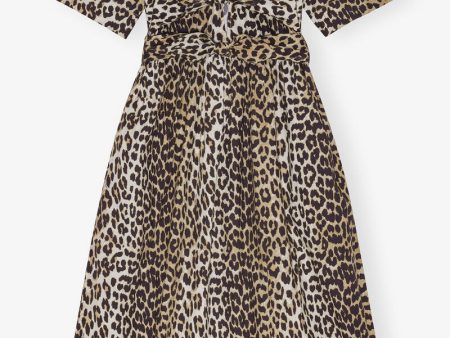 Leopard Printed Cotton Tie Strap Midi Dress Fashion