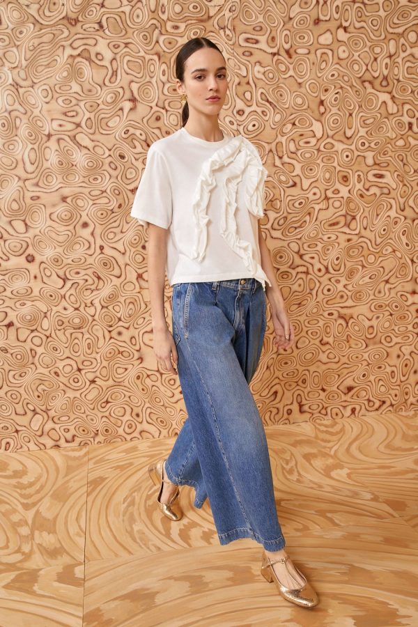 The April Jean Blue Wide-Leg Cotton Denim Jeans For Discount