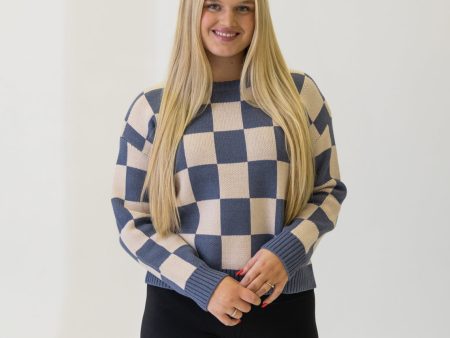 Caroline Checkered Sweater | Blue Supply