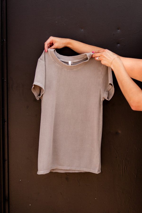 Jocelyn Ribbed T-Shirt | Grey Brown on Sale