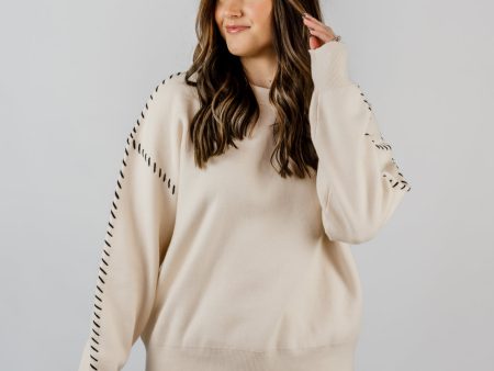 Raven Stitch Crewneck Sweater | Ivory Discount