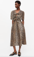 Leopard Printed Cotton Tie Strap Midi Dress Fashion