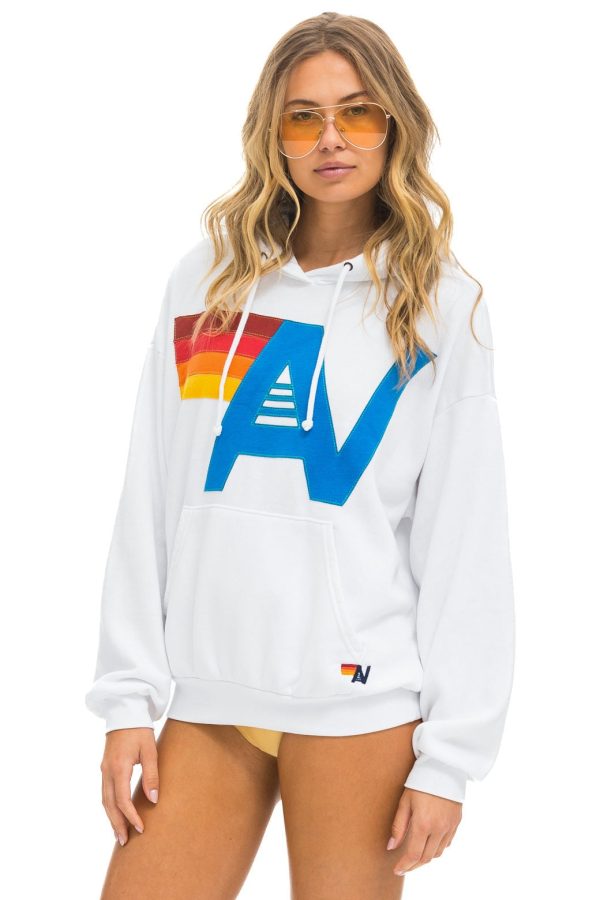 Aviator Nation Relaxed logo stitch pull over hoodie in white Online Hot Sale