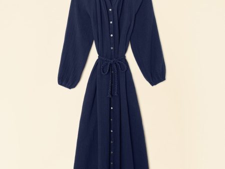 Andrea Navy Cotton Gauze Maxi Dress For Discount