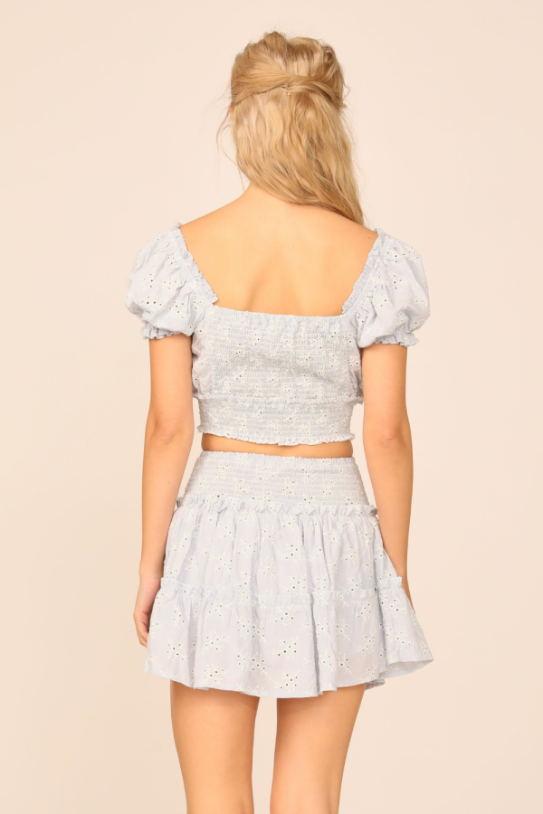 VH x OD - Chambray Blue w  Ivory Eyelet Smocked Crop Top Hot on Sale