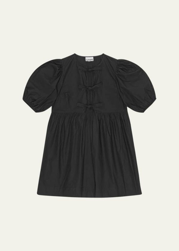 Cotton Poplin Tie Mini Dress Black Supply