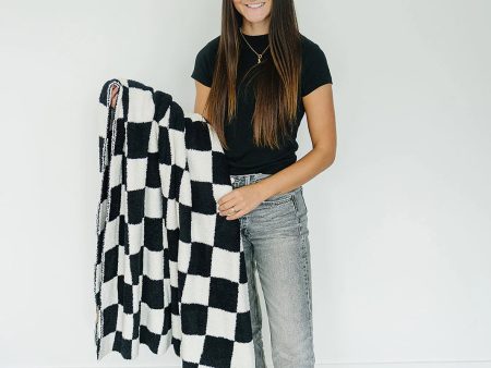 Black Checkered Plush Blanket | Child Adult Discount