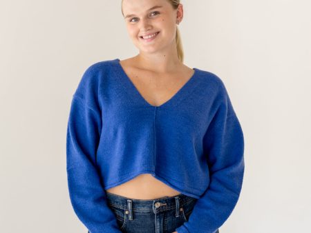 Holly V-Neck Cropped Sweater | Cobalt Sale