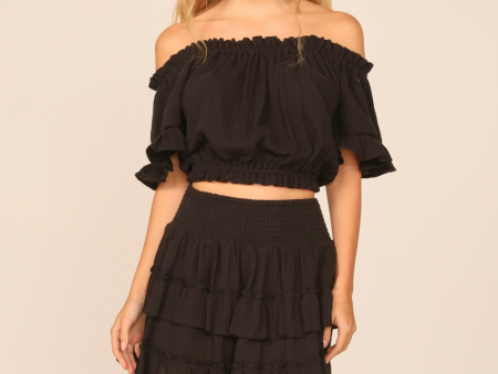 VH x OD - Black Gauze Off the Shoulder Bell Sleeve Top Supply