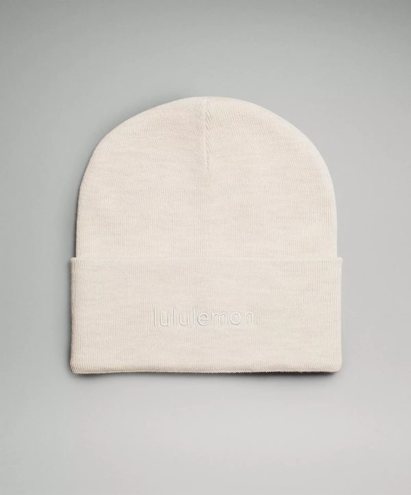 Warm Revelation Beanie Wordmark | Heathered Bone For Cheap