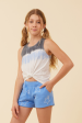 Summer Blue White Charcoal Tie Dye Tank W  Embroidered Stars Supply