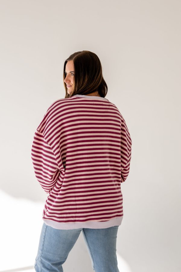 Classic Striped Oversized Crewneck | Raspberry Combo For Discount