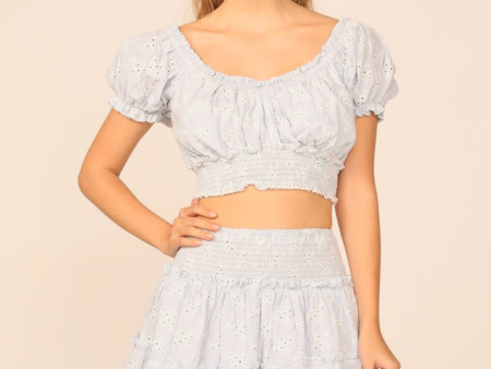 VH x OD - Chambray Blue w  Ivory Eyelet Smocked Crop Top Hot on Sale