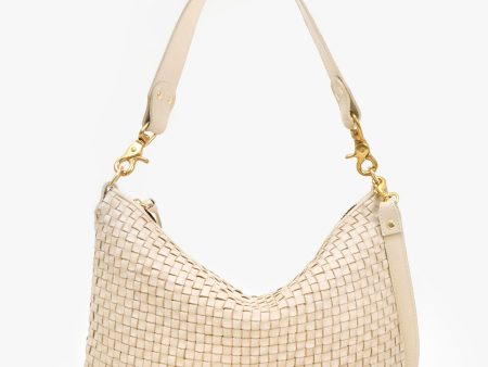 Moyen Messenger Cream Woven Leather For Cheap