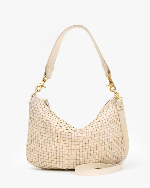 Moyen Messenger Cream Woven Leather For Cheap