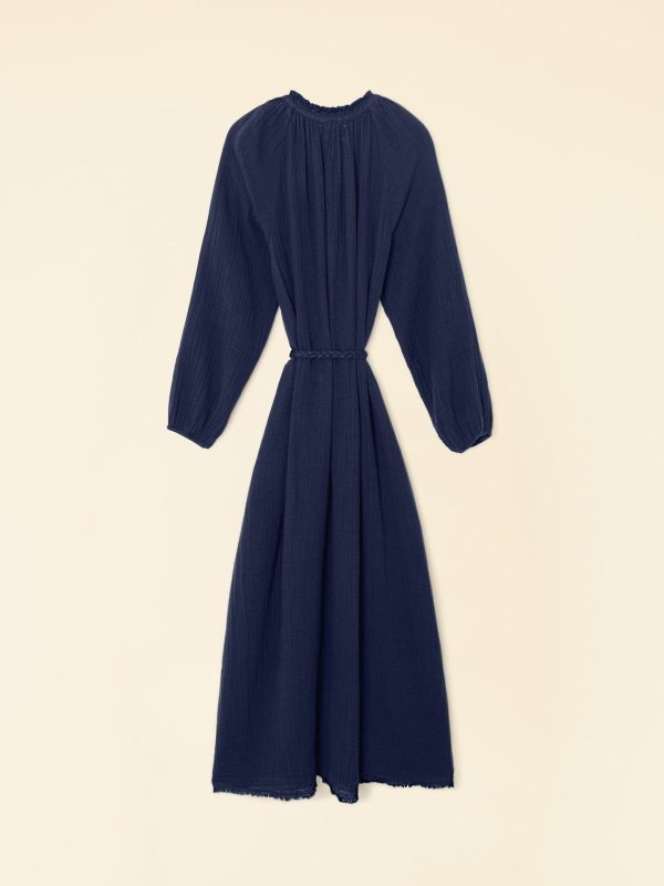 Andrea Navy Cotton Gauze Maxi Dress For Discount