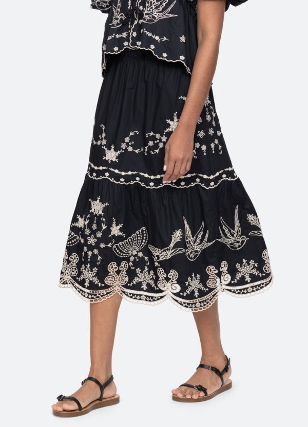 Kingsley Embroidered Skirt in Black Sale