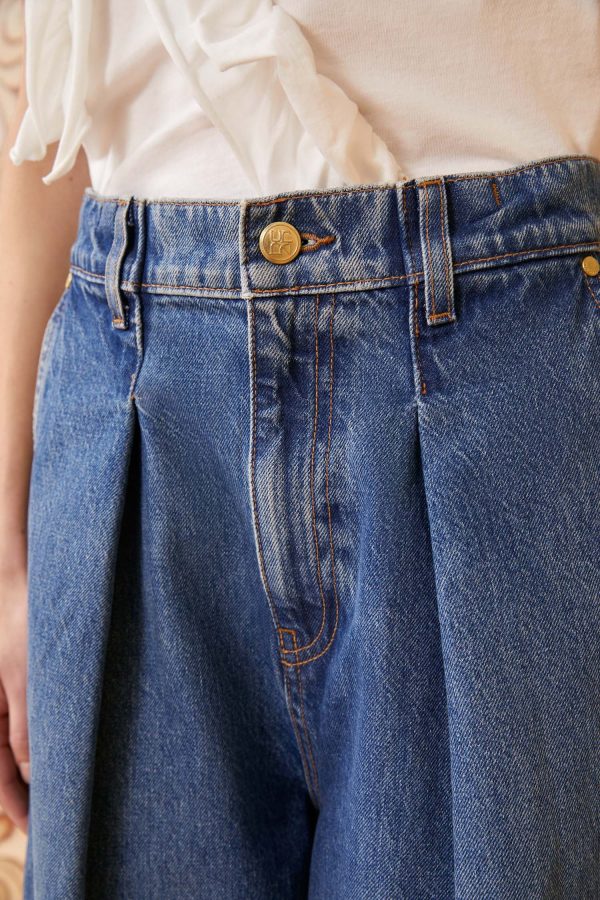 The April Jean Blue Wide-Leg Cotton Denim Jeans For Discount