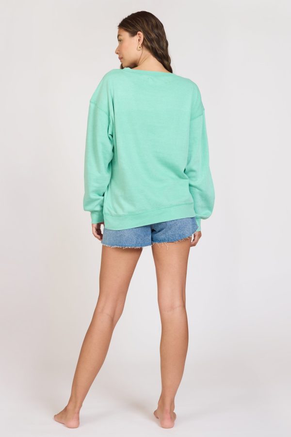 Summer High  Surf Green Burnout Fleece Crewneck Fashion