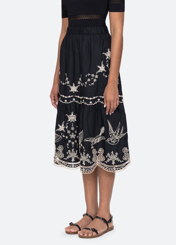 Kingsley Embroidered Skirt in Black Sale