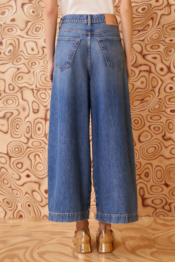 The April Jean Blue Wide-Leg Cotton Denim Jeans For Discount