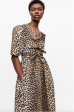 Leopard Printed Cotton Tie Strap Midi Dress Fashion