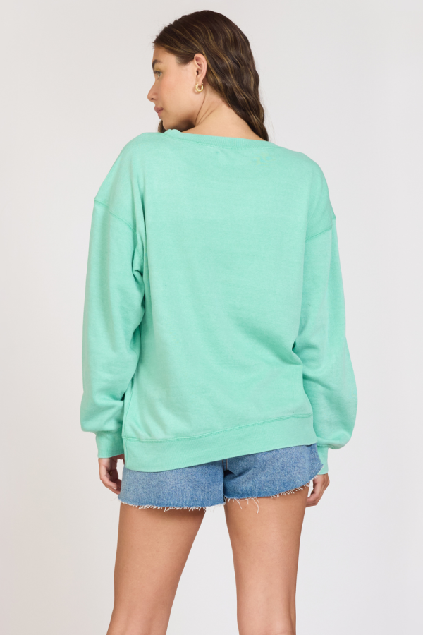 Summer High  Surf Green Burnout Fleece Crewneck Fashion